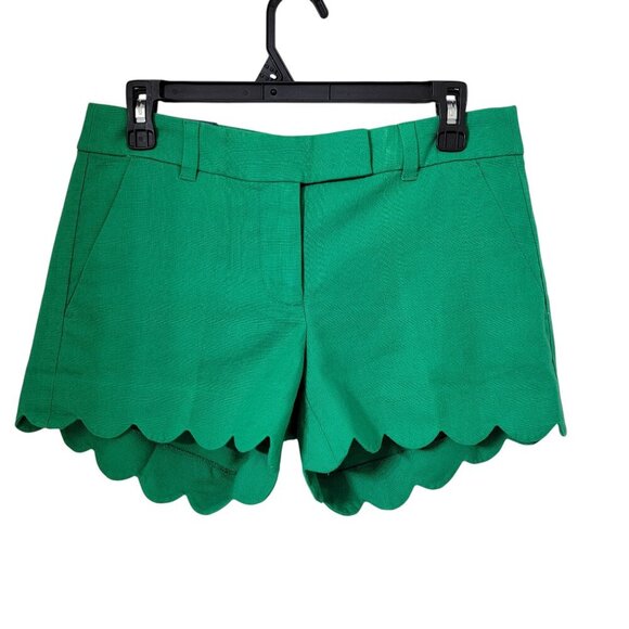 J. Crew Size 2 Shamrock Green Scalloped Trim Linen Blend Shorts, NEW with Tag - Picture 2 of 12